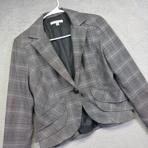 CAbi Blazer Womens 6 Tartan Plaid Cropped Jacket Faux Pockets Academia Preppy